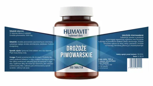 Humavit Drożdże Piwowarskie, tabletki, 250 szt.