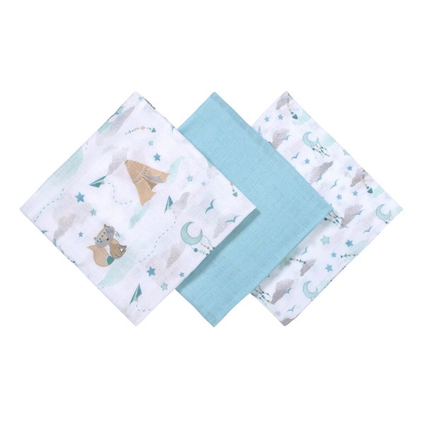 BabyOno Natural Bamboo, naturalne pieluszki z włókien bambusa, kolor niebieski, 3 szt.