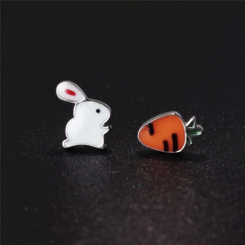 MloveAcc kolekcja zwierzat 925 srebro sliczny krolik i marchew emalia stadniny kolczyki dla kobiet moda bizuteria srebrna lato