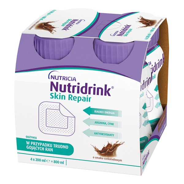 Nutridrink Skin Repair, smak czekoladowy, płyn, 4 x 200 ml