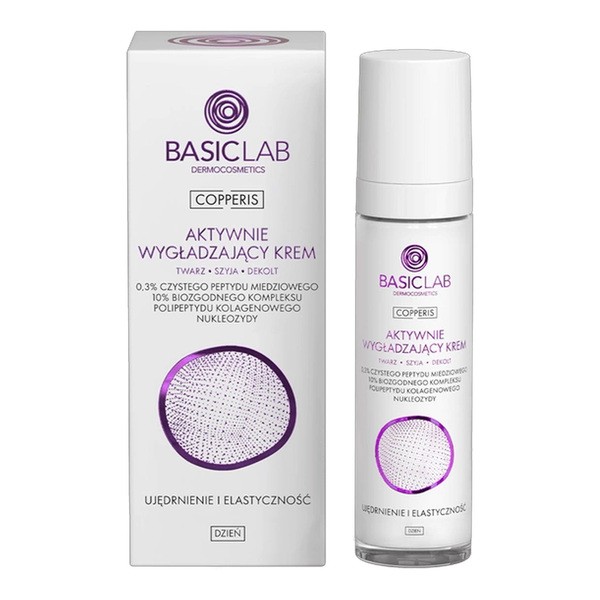 BasicLab Copperis, aktywnie wygładzający krem na dzień do twarzy, szyi i dekoltu Ujędrnienie i Elastyczność, 50 ml
