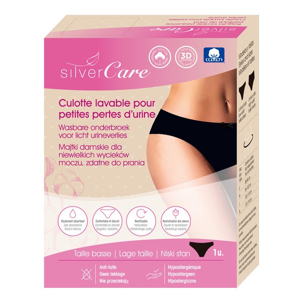 Silver Care, Bielizna damska na lekkie nietrzymanie moczu - niski stan, 100% bawełny organicznej, rozmiar XL, 1 szt.