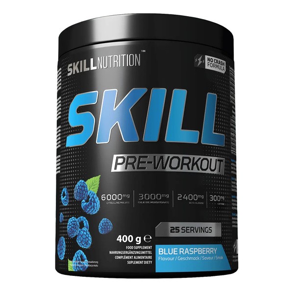 Skill Nutrition Pre-Workout, proszek, smak blue raspberry, 400 g
