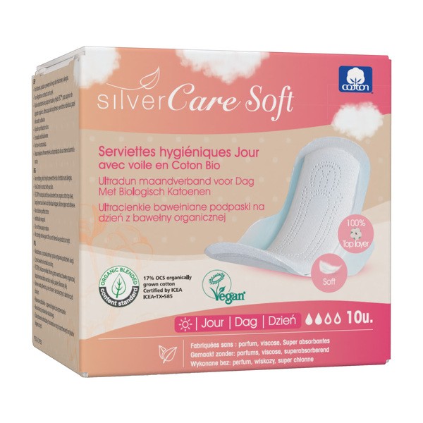 Silver Care Soft, ultracienkie podpaski ekologiczne ze skrzydełkami, na dzień, 10 szt.
