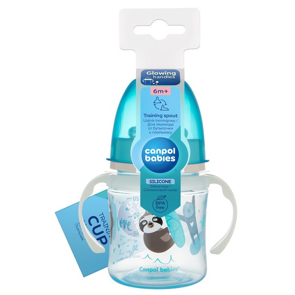 Canpol Easy Start, kubek treningowy, Exotic Animals, niebieski, 120 ml