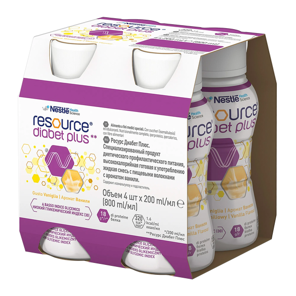 Resource Diabet Plus, smak waniliowy, 4 x 200 ml