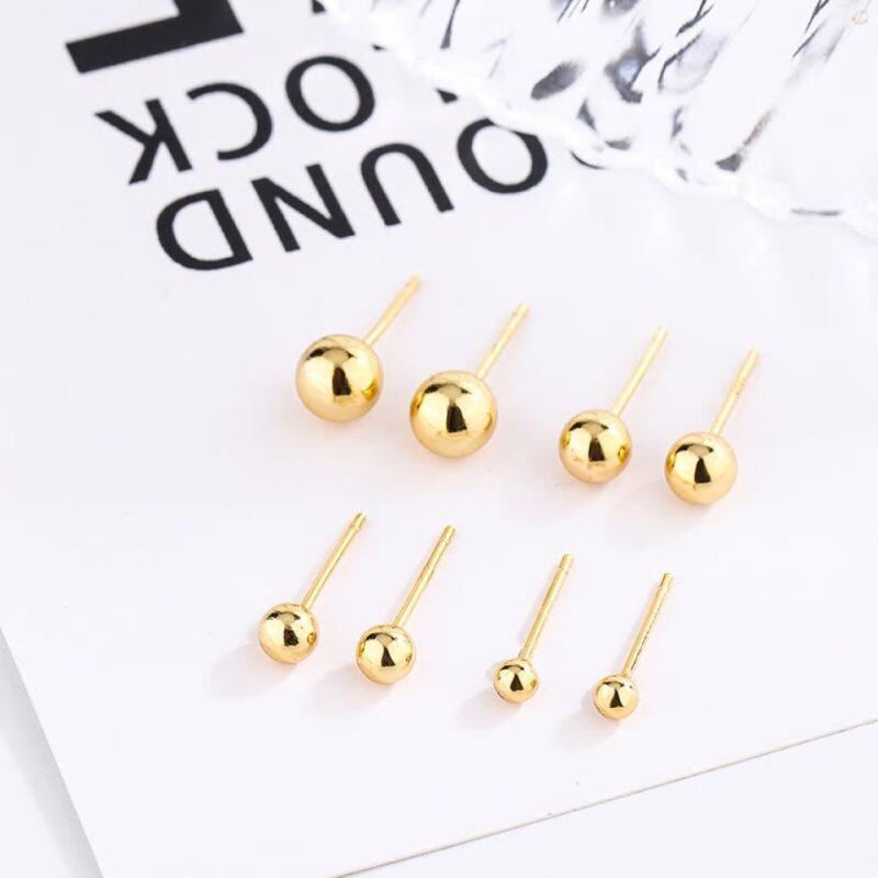 Mini boucles d'oreilles puces rondes – Argent sterling 925 doré – Pour femmes, hommes et adolescentes – Bijoux de piercing en argent 925
