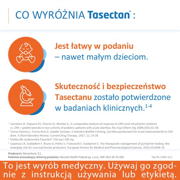 Tasectan, 250 mg, proszek, dla dzieci, 20 saszetek