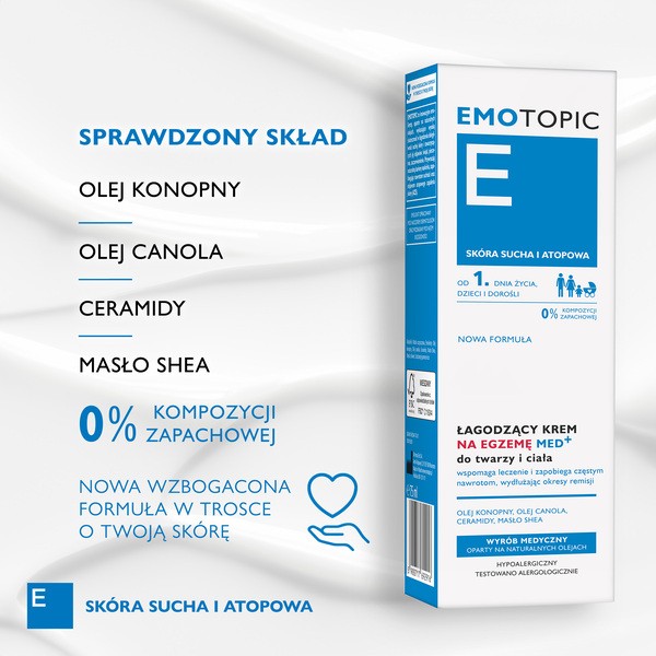 Emotopic Med+, łagodzący krem na egzemę do twarzy i ciała MED+, 75 ml