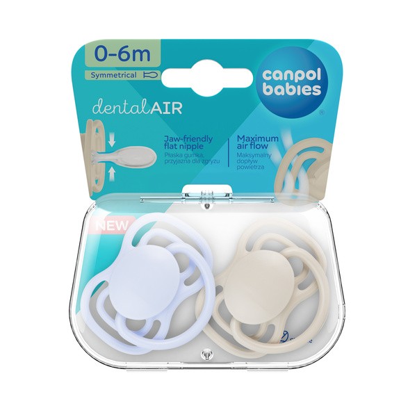 Canpol Babies, smoczek silikonowy DentalAir 0-6 m symetryczny, kremowy, 2 szt.