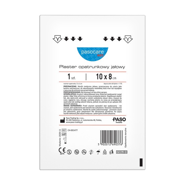 Pasocare Med, plaster, opatrunek jałowy, 10 cm x 8 cm, 1 szt.