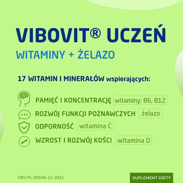 Vibovit Uczeń, tabletki do ssania, smak owoce leśne, od 8 lat, 30 szt.