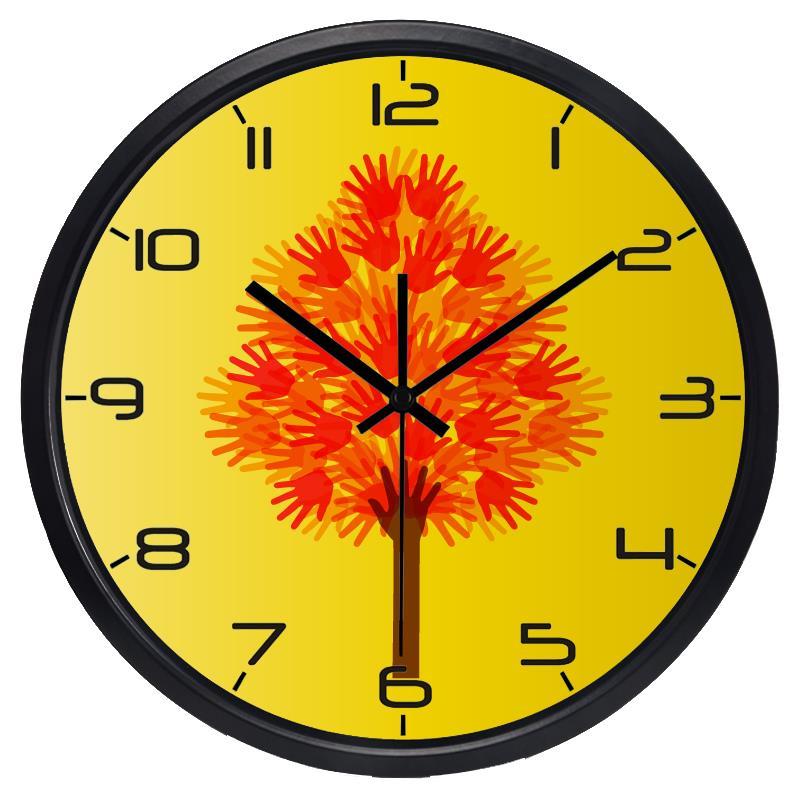 Trendy grote wandklok voor kinderen in de woonkamer, elegant glas, vintage, creatief, met palmboommotief.