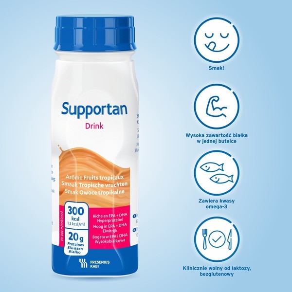 Supportan Drink, płyn o smaku owoce tropikalne, 4 x 200 ml