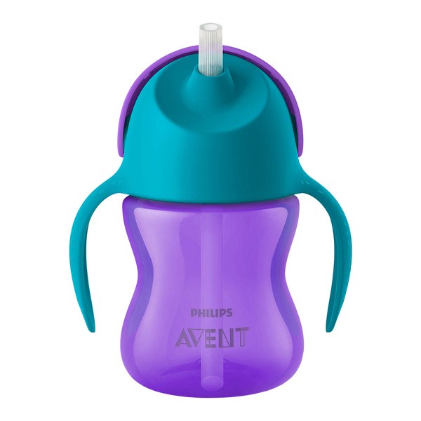 Avent, kubek z giętką słomką, fioletowo-turkusowy, 200 ml, 1 szt.