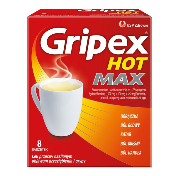 Gripex Hot MAX, proszek do sporządzenia roztworu doustnego, 8 saszetek
