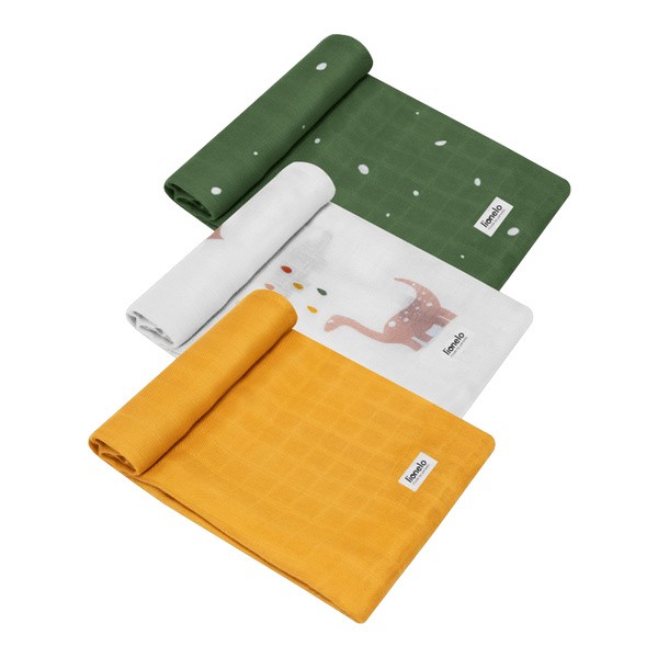 Lionelo, Bambusowe pieluszki dla dziecka, dino, 3 szt.