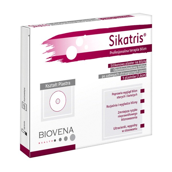 Sikatris, silikonowy plaster na blizny, okołobrodawkowy, 7,6 cm, 5 szt.