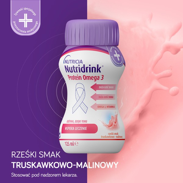 Nutridrink Protein Omega 3, płyn rześki smak truskawkowo-malinowy, 4 x 125 ml