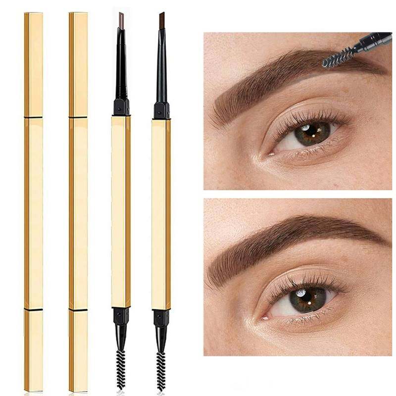 Matita per sopracciglia ultra sottile, impermeabile, a lunga durata, con doppia punta, sexy, alla moda, per trucco occhi effetto tatuaggio, colore marrone scuro, strumento per sopracciglia.