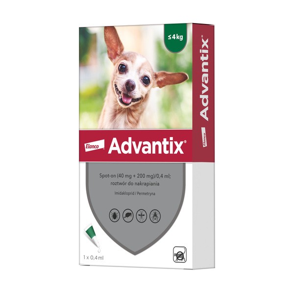 Advantix Spot-on, psy do 4 kg, 0,4 ml x 1 szt.
