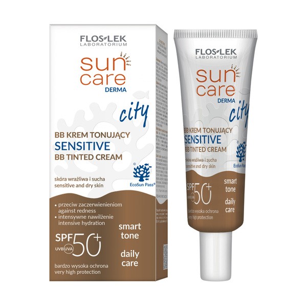 FlosLek Laboratorium Sun Care Derma City BB, krem tonujący Sensitive SPF 50+, 30 ml