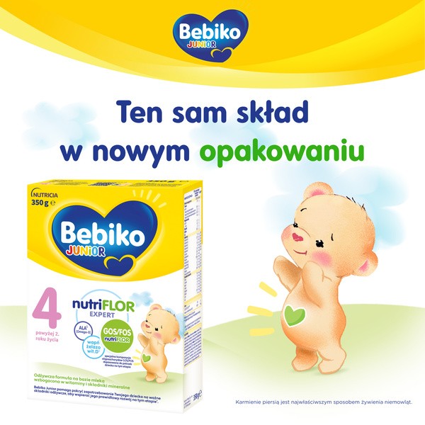 Bebiko Junior 4 NUTRIflor Expert, odżywcza formuła na bazie mleka, powyżej 2. roku życia, proszek, 350 g