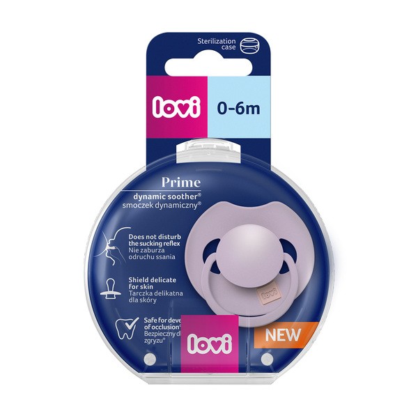 Canpol Lovi Prime, dynamiczny smoczek uspokajający silikonowy, 0-6 m Violet, 1 szt.