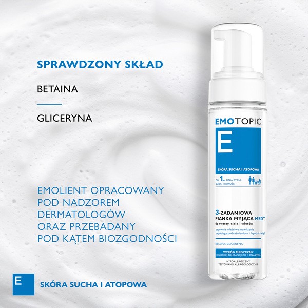 Emotopic Med+, 3-zadaniowa pianka myjąca, 200 ml