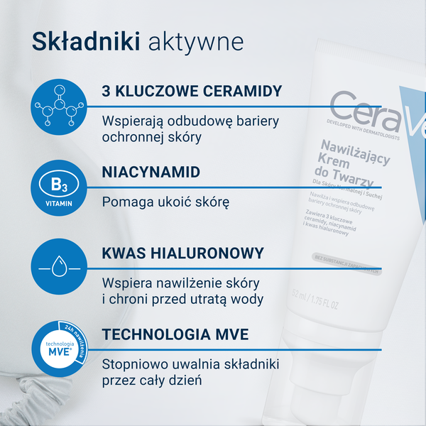CeraVe, nawilżający krem do twarzy z ceramidami, 52 ml