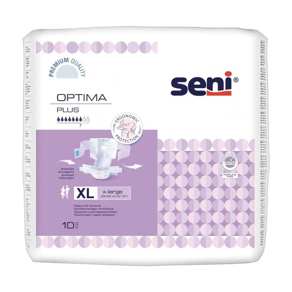 Seni Optima Plus, pieluchomajtki z pasem biodrowym, rozmiar XL, 10 szt.