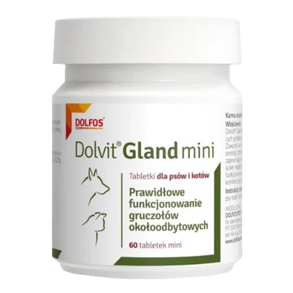 Dolvit Gland mini, preparat na prawidłowe funkcjonowanie gruczołów okołoodbytniczych dla psów i kotów, tabletki mini, 60 szt.