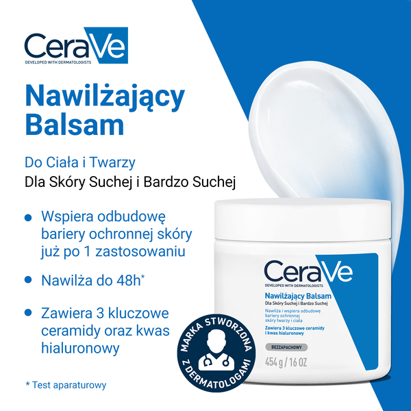 CeraVe, nawilżający balsam do twarzy i ciała z ceramidami do skóry suchej i bardzo suchej, 454 g