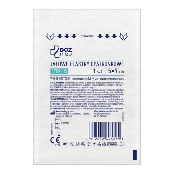 Zestaw 10x DOZ Med Sterilis, jałowe plastry opatrunkowe, 5 cm x 7 cm