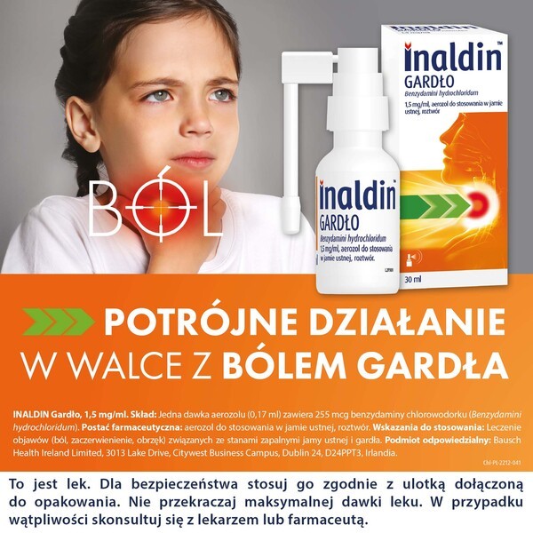 Inaldin Gardło, 1,5 mg/ml, aerozol do stosowania w jamie ustnej, 30 ml