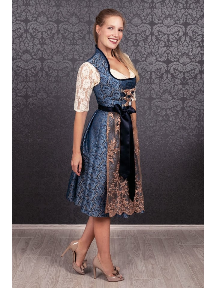 Edelnice Midi Dirndl 2-teilig Stehkragen Estelle in blau günstig kaufen