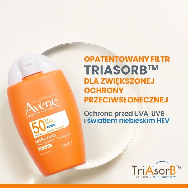 Avene Eau Thermale Ultra Fluid SPF50, wysoka ochrona przeciwsłoneczna niewidoczna na skórze, 50 ml