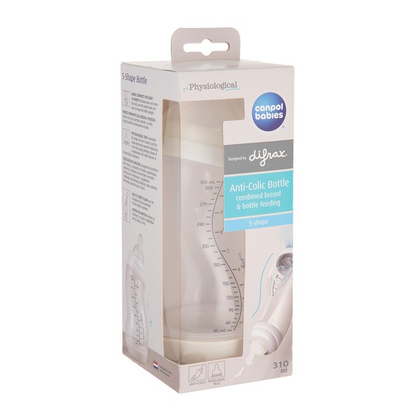 Canpol Babies S-Shape by Difrax, butelka antykolkowa szeroka PP, 310 ml