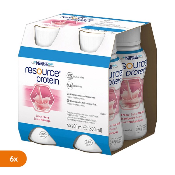 Zestaw 6 x Resource Protein, płyn, smak truskawkowy, 4 x 200 ml