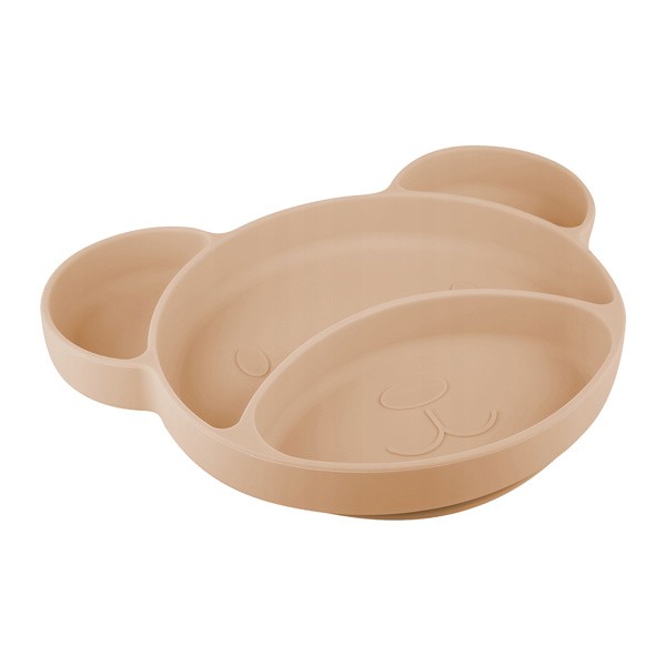 Canpol Babies, silikonowy trójdzielny talerzyk z przyssawką, Miś, beżowy, 1 szt.