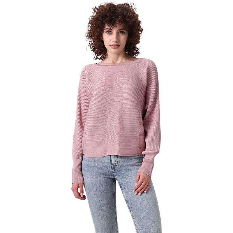 Pikantny damski sweter Sandia z długim rękawem i okrągłym dekoltem w jednolitym kolorze, swobodny, luźny, dzianinowy sweter