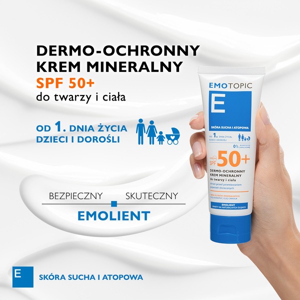 Emotopic, dermo-ochronny krem mineralny do twarzy i ciała SPF 50+, 75 ml