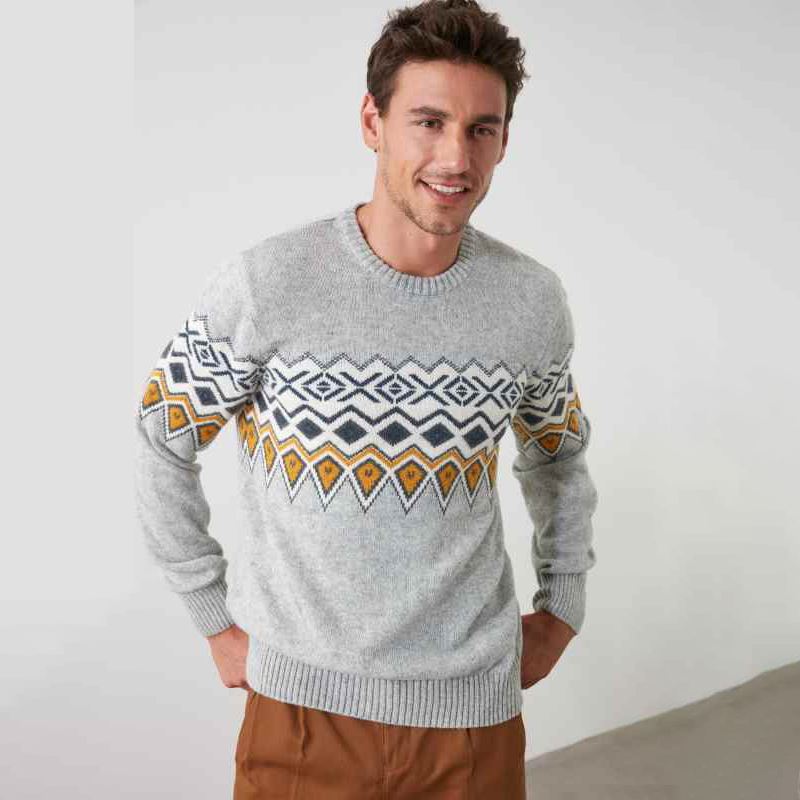 Męski sweter z dzianiny żakardowej z kołnierzykiem rowerowym