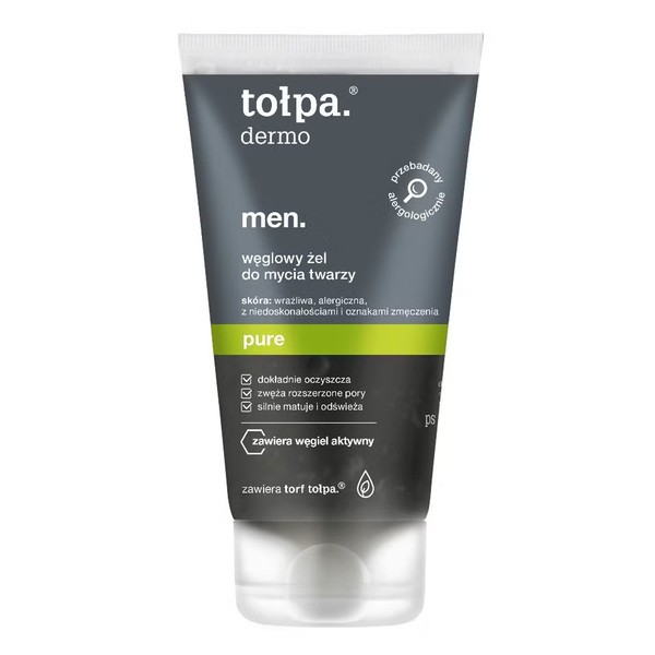Tołpa dermo men. pure, żel węglowy do mycia twarzy dla mężczyzn, 150 ml