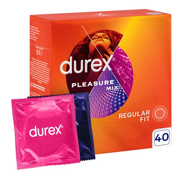 Durex Pleasure Mix (Pleasuremax + Intense), prezerwatywy lateksowe z wypustkami, 40 szt.