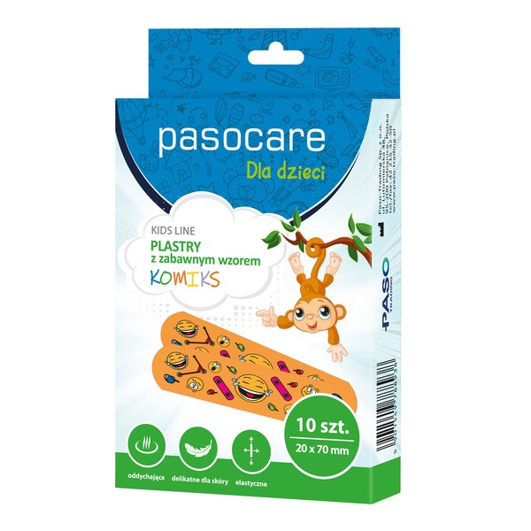 Pasocare Kids Line, zestaw plastrów dla dzieci, komiks, 20 x 70 mm, 10 szt.