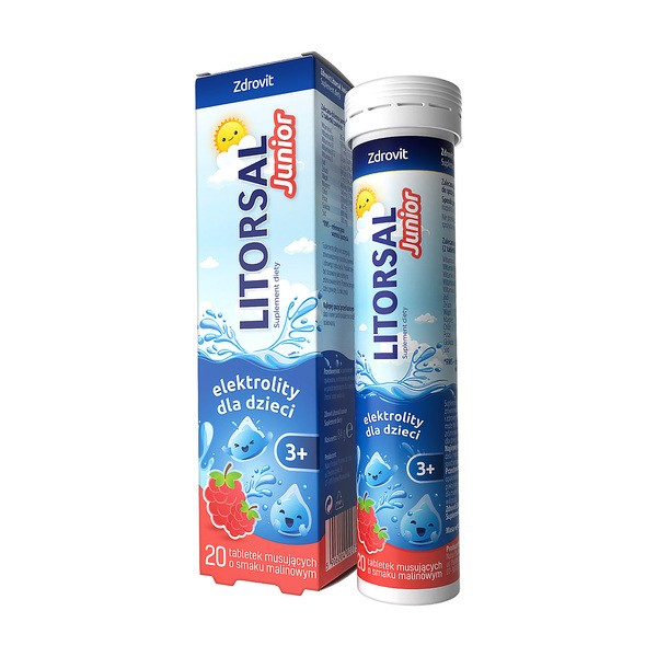 Zdrovit Litorsal Junior, tabletki musujące, smak malinowy, 20 szt.