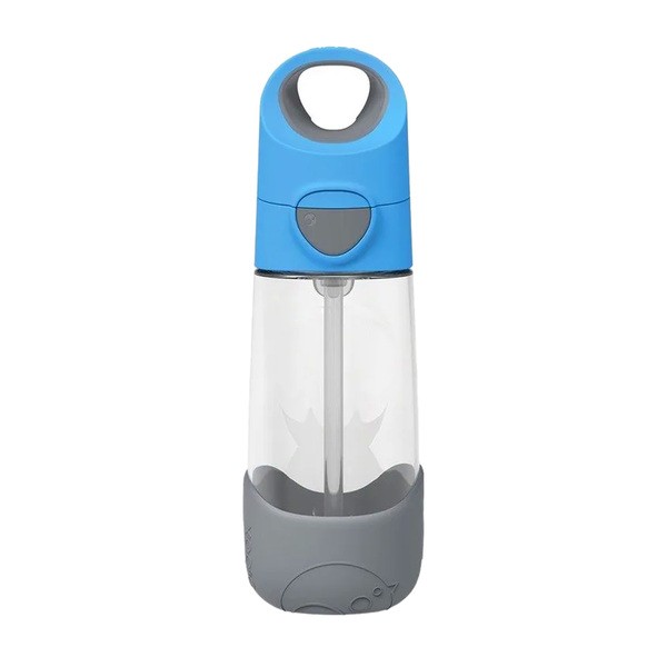 B.BOX, bidon dla dziecka, butelka na wodę ze słomką tritanowy, Blue Slate, 9 m+, 450 ml