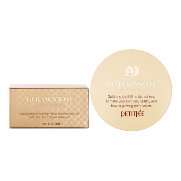 Petitfee, wygładzające hydrożelowe płatki pod oczy ze złotem i śluzem ślimaka, 60 szt.