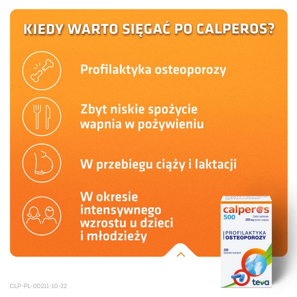 Calperos 500, 200 mg jonów wapnia, kapsułki twarde, 200 szt.